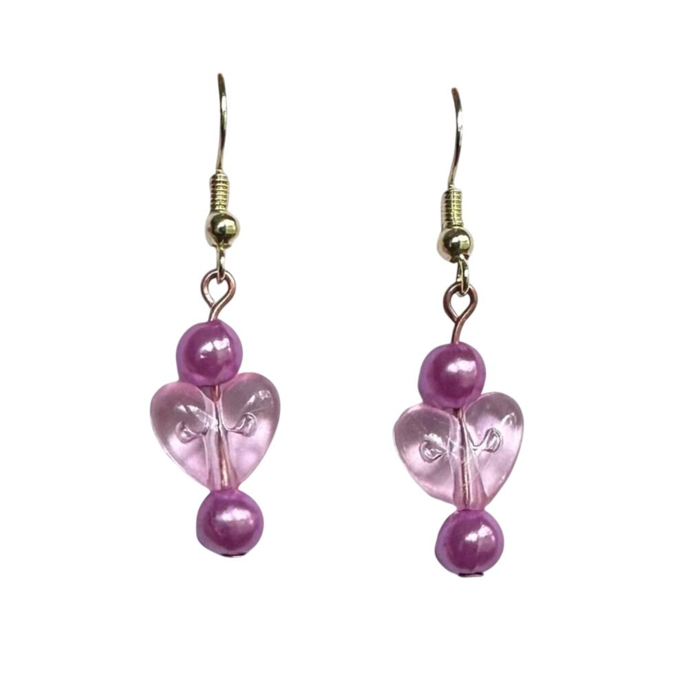 Pink heart earrings handmade dangle acrylic